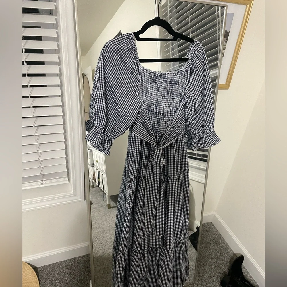 Boutique blue & white gingham milkmaid dress - Picture 2 of 2